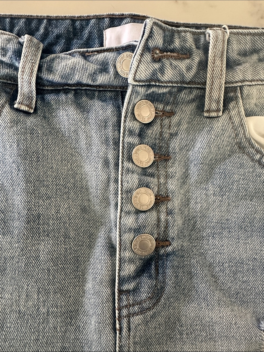Distressed Light Blue Denim Mini Skirt - Picture 3 of 13